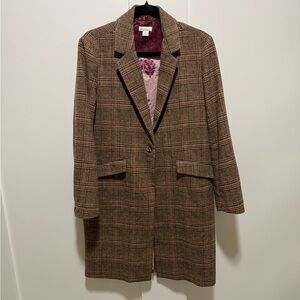 Sundance Annie Plaid Tweed Long Blazer Coat Chic City Layer Profess Equestrian